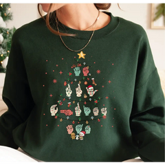 Sign Language Christmas Tree Sweatshirt Merry Christmas ASL Sweatshirt Hand Language Xmas Shirt Deaf Awareness Gift