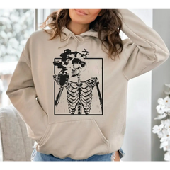 Skeleton Drinking Coffee Sweatshirt Coffee Skeleton Sweater Halloween Skeleton Hoodie Coffee Lover Shirt Skull Shirt