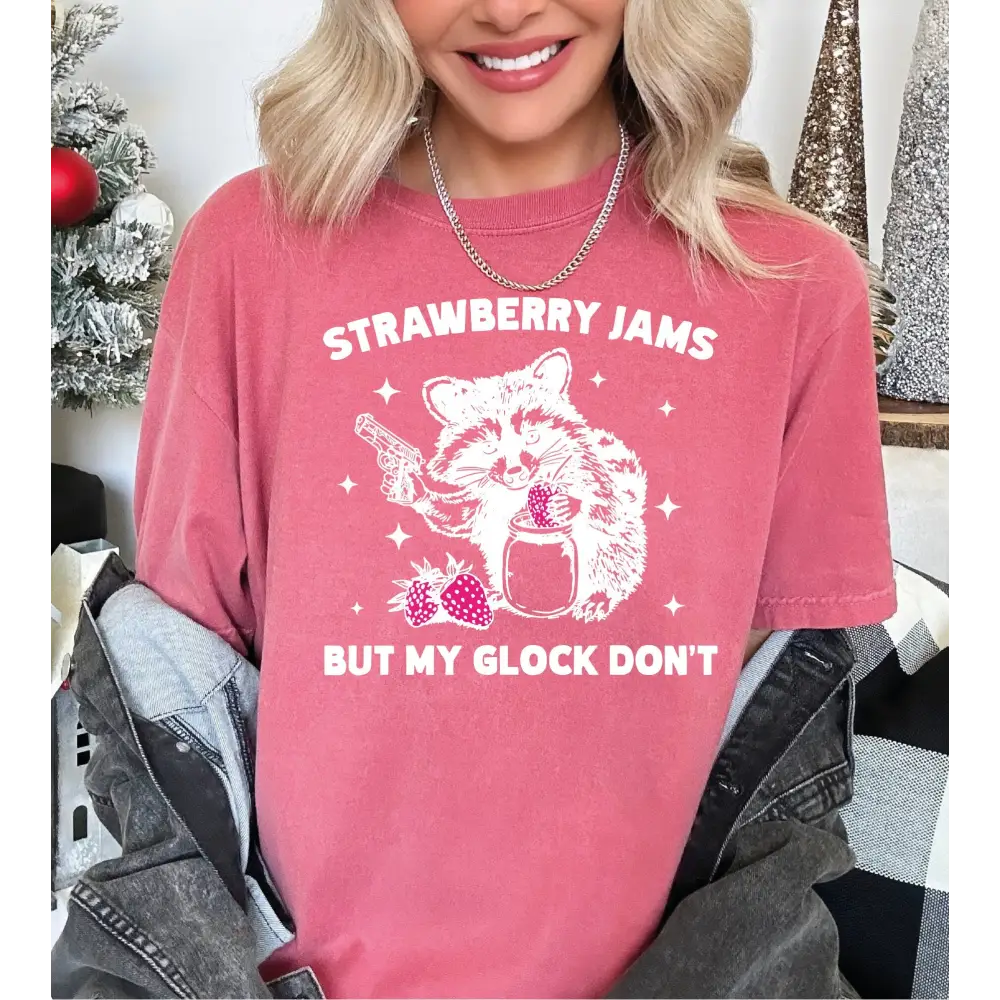 Strawberry Jams But My Glock Don’t Shirt Comfort Colors Funny Raccoon Shirt Funny Meme Opossum Shirt L006 - Physical