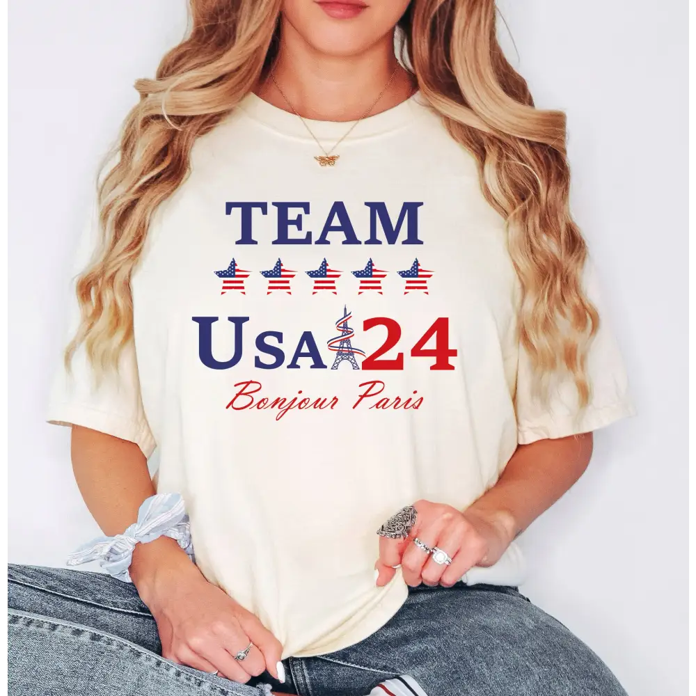 Team USA 2024 Comfort Colors Shirt USA Supporter Tshirt Usa Team 24 Bonjour Paris Shirt American Team Shirt Patriotic