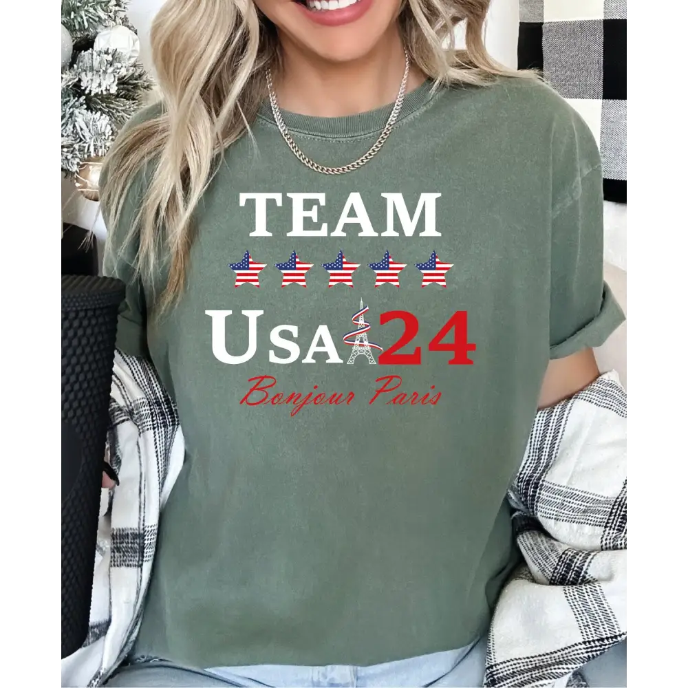 Team USA 2024 Comfort Colors Shirt USA Supporter Tshirt Usa Team 24 Bonjour Paris Shirt American Team Shirt Patriotic