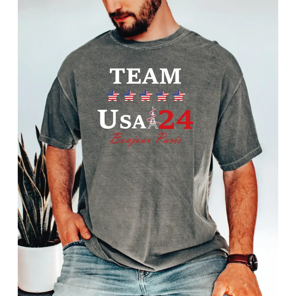 Team USA 2024 Comfort Colors Shirt USA Supporter Tshirt Usa Team 24 Bonjour Paris Shirt American Team Shirt Patriotic