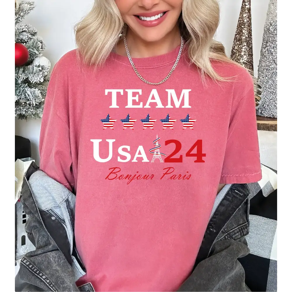 Team USA 2024 Comfort Colors Shirt USA Supporter Tshirt Usa Team 24 Bonjour Paris Shirt American Team Shirt Patriotic