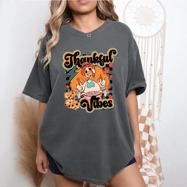 Thankful Vibes Turkey Thanksgiving Shirt Festive Holiday Tee VLB825 - Physical