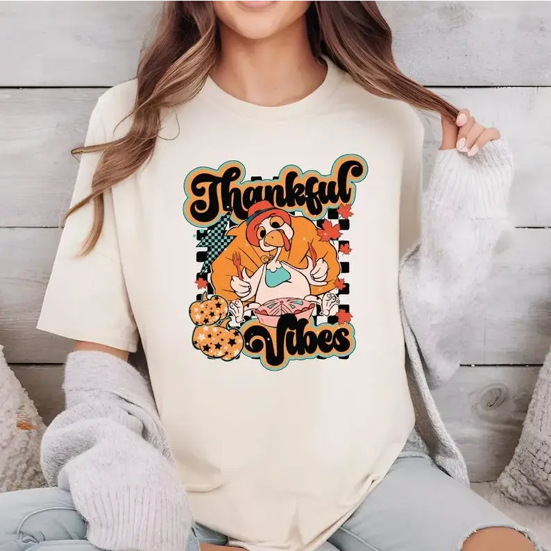 Thankful Vibes Turkey Thanksgiving Shirt Festive Holiday Tee VLB825 - Physical