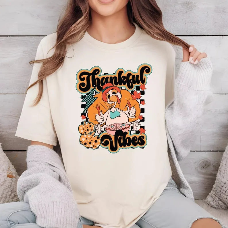 Thankful Vibes Turkey Thanksgiving Shirt, Festive Holiday Tee, VLB825