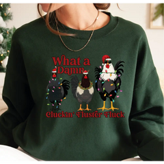 What A Damn Cluckin Fluster Fluck Christmas Lights Sweatshirt and Hoodie Chicken Lovers Christmas Sweatshirt Funny