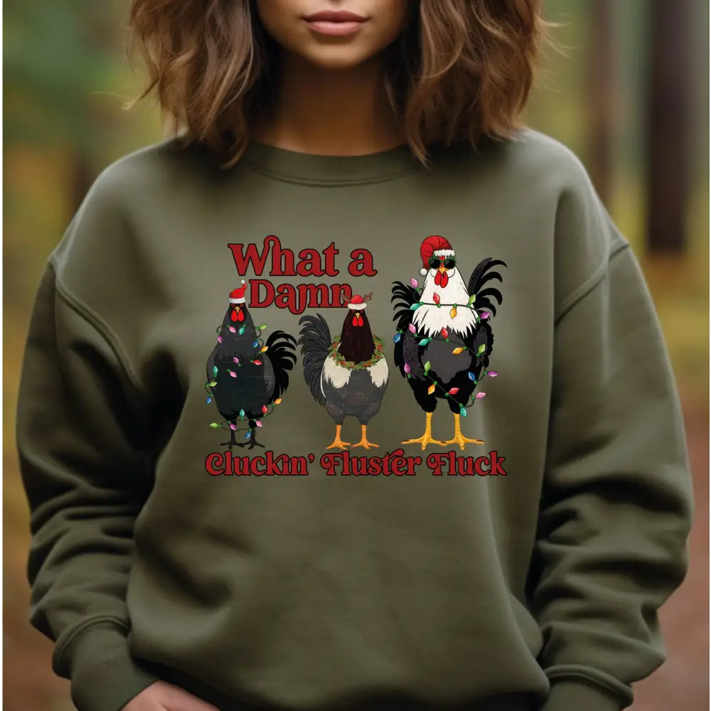 What A Damn Cluckin Fluster Fluck Christmas Lights Sweatshirt and Hoodie Chicken Lovers Christmas Sweatshirt Funny